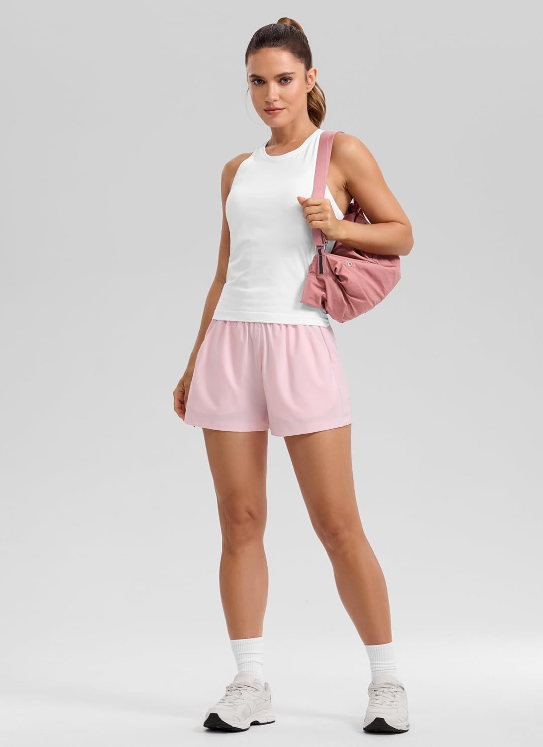image:imageCRZ YOGA Linerless Relaxed Casual Shorts for Women 3 High Waisted for Lounge Athletic Golf with PocketsStrawberry Pink