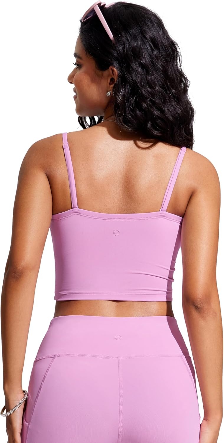image:imageCRZ YOGA Longline Bandeau Bikini Tops for Women Padded Strapless Adjustable Spaghetti Straps Swimsuit Bathing Crop TankiniVita Pink