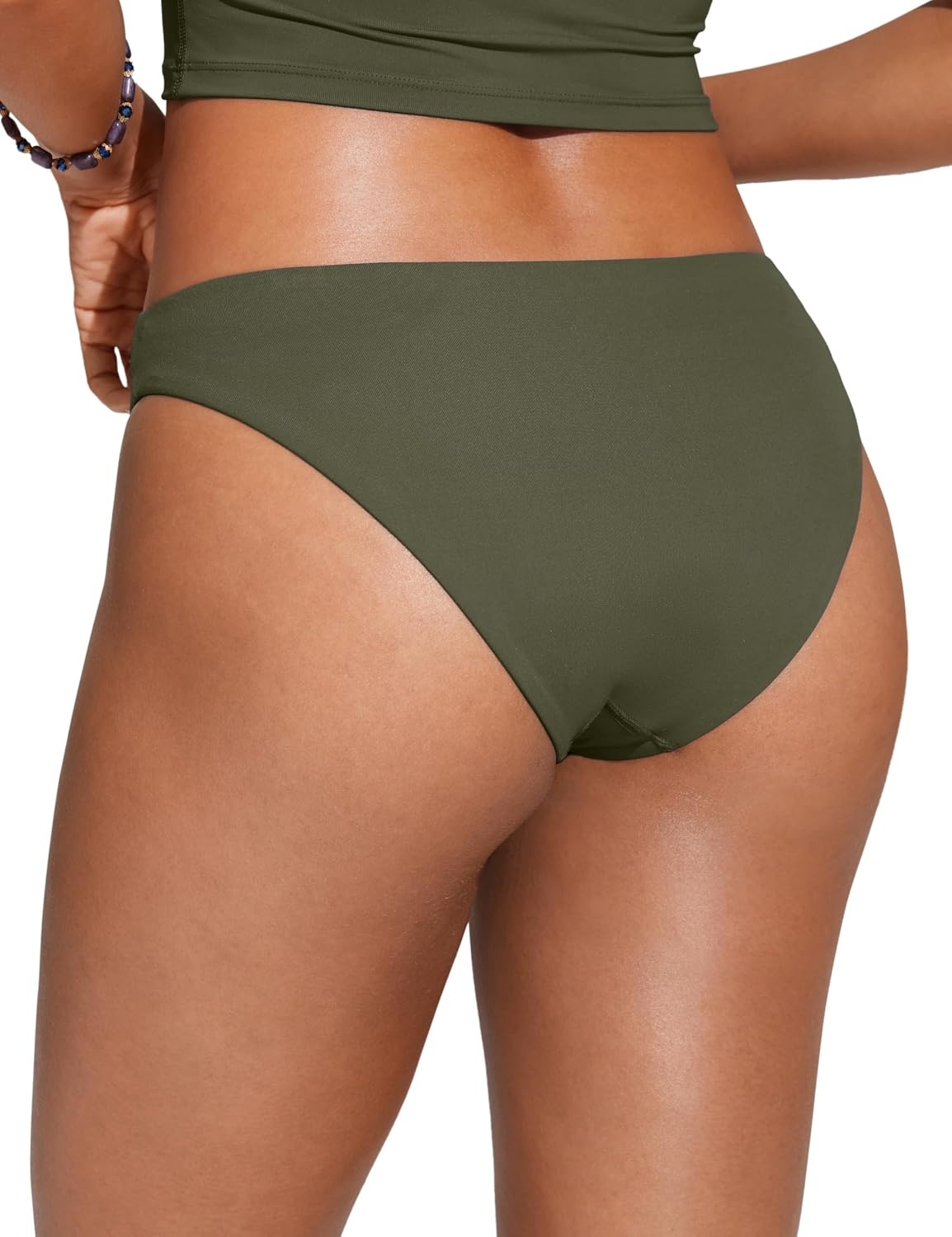 image:imageCRZ YOGA Low Waisted Bikini Bottom for Women Cheeky Basic Bathing Swimsuit Swim BriefsDark Olive
