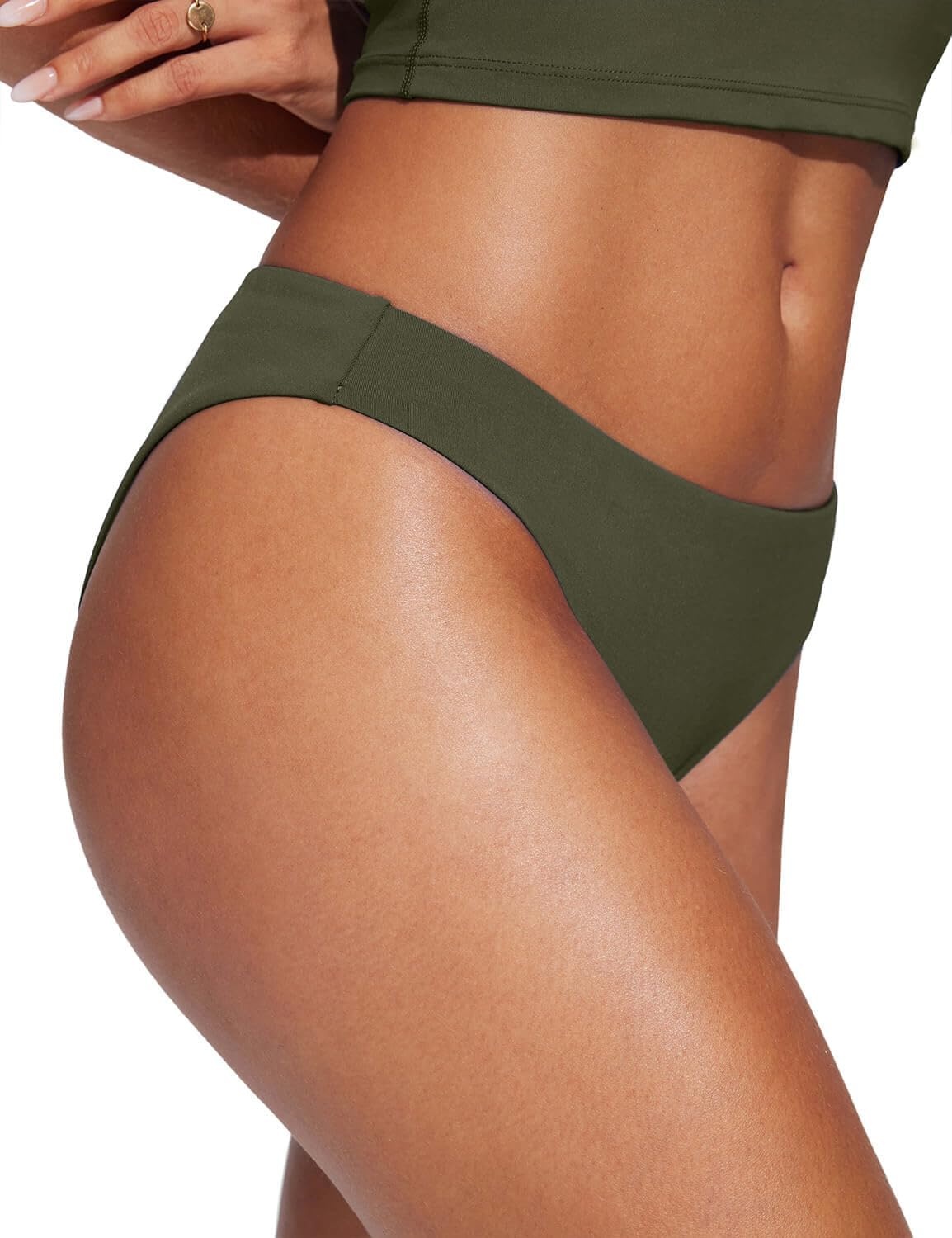 image:imageCRZ YOGA Low Waisted Bikini Bottom for Women Cheeky Basic Bathing Swimsuit Swim BriefsDark Olive
