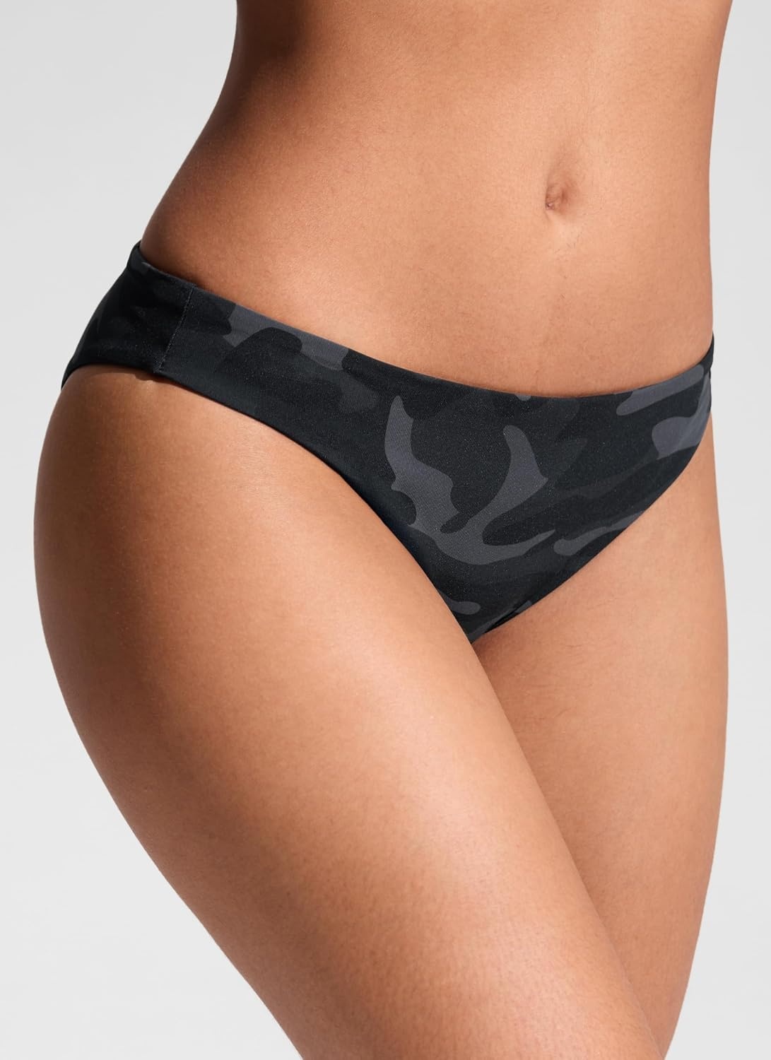 image:imageCRZ YOGA Low Waisted Bikini Bottom for Women Cheeky Basic Bathing Swimsuit Swim BriefsJungle Camouflage Gray