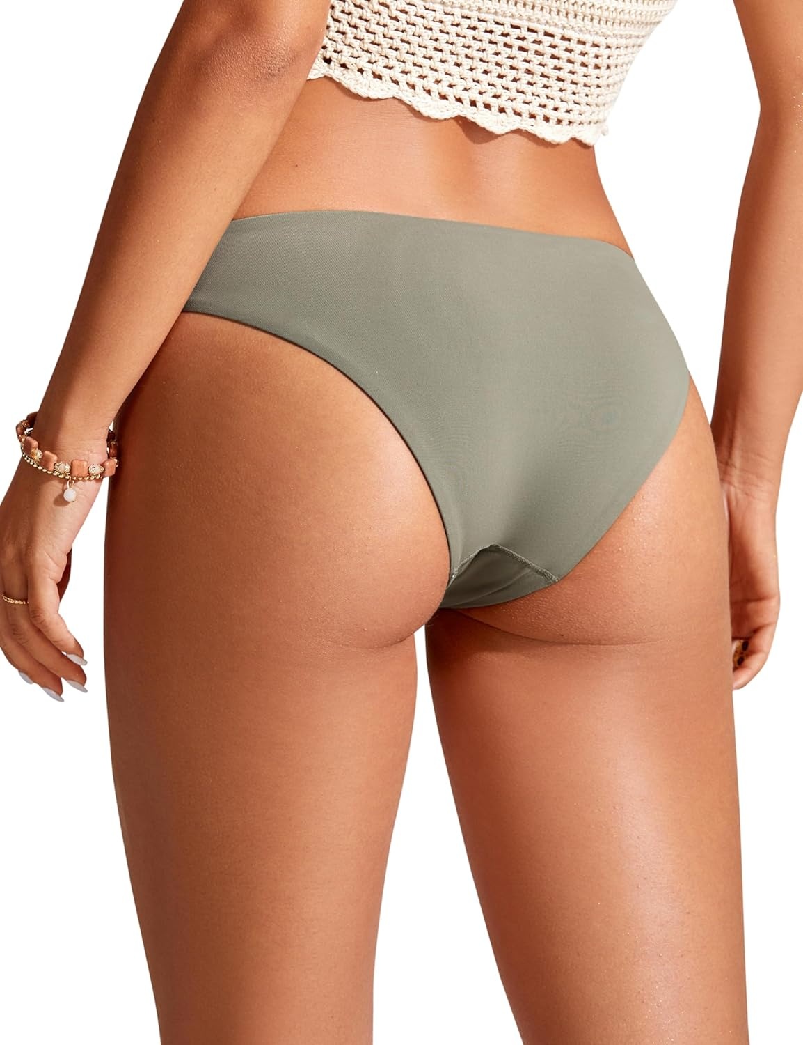 image:imageCRZ YOGA Low Waisted Bikini Bottom for Women Cheeky Basic Bathing Swimsuit Swim BriefsLight Army Green