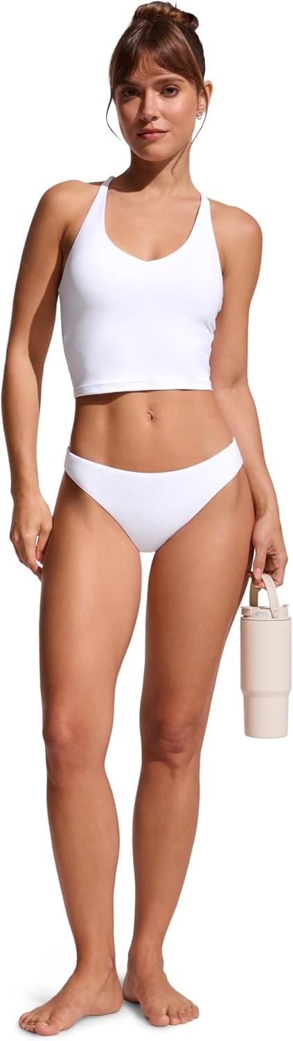 image:imageCRZ YOGA Low Waisted Bikini Bottom for Women Cheeky Basic Bathing Swimsuit Swim BriefsWhite