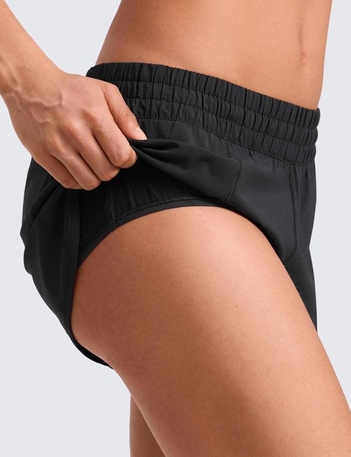 image:imageCRZ YOGA Low Waisted Running Shorts for Women 25 Mesh Liner Quick Dry for Workout Sport Athletic with Zipper PocketBlack