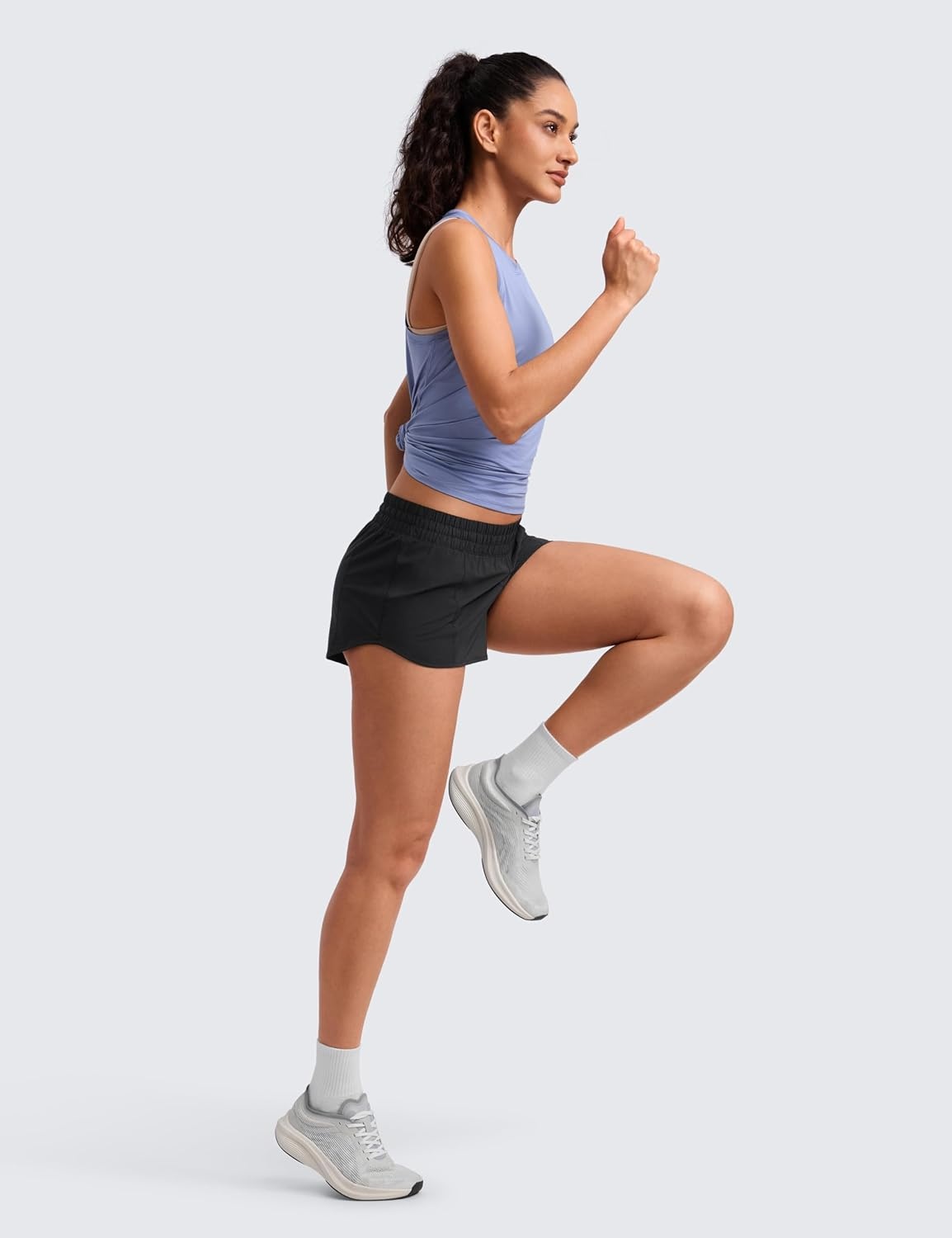 image:imageCRZ YOGA Low Waisted Running Shorts for Women 25 Mesh Liner Quick Dry for Workout Sport Athletic with Zipper PocketBlack