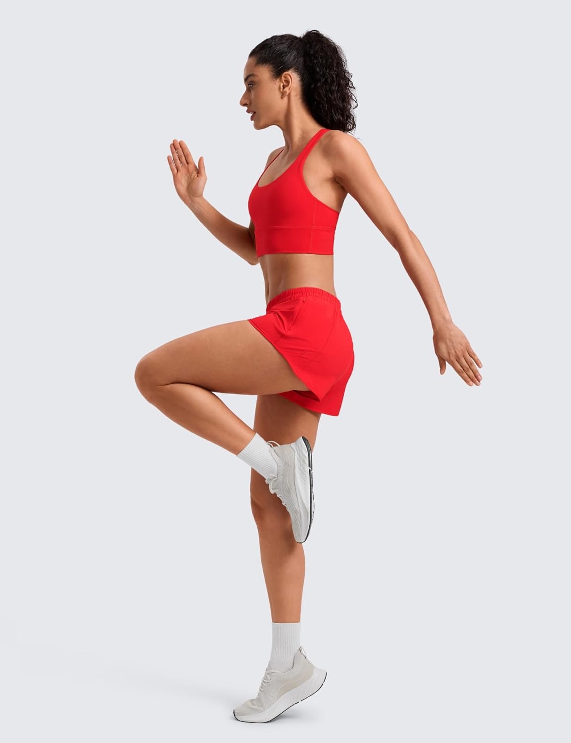 image:imageCRZ YOGA Low Waisted Running Shorts for Women 25 Mesh Liner Quick Dry for Workout Sport Athletic with Zipper PocketDeep Red