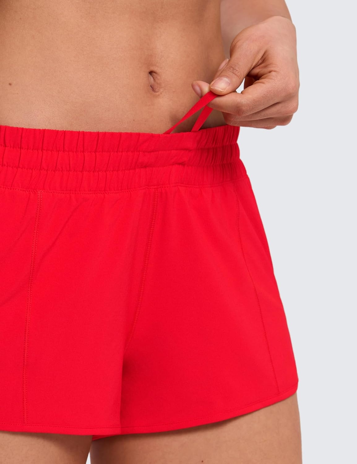 image:imageCRZ YOGA Low Waisted Running Shorts for Women 25 Mesh Liner Quick Dry for Workout Sport Athletic with Zipper PocketDeep Red