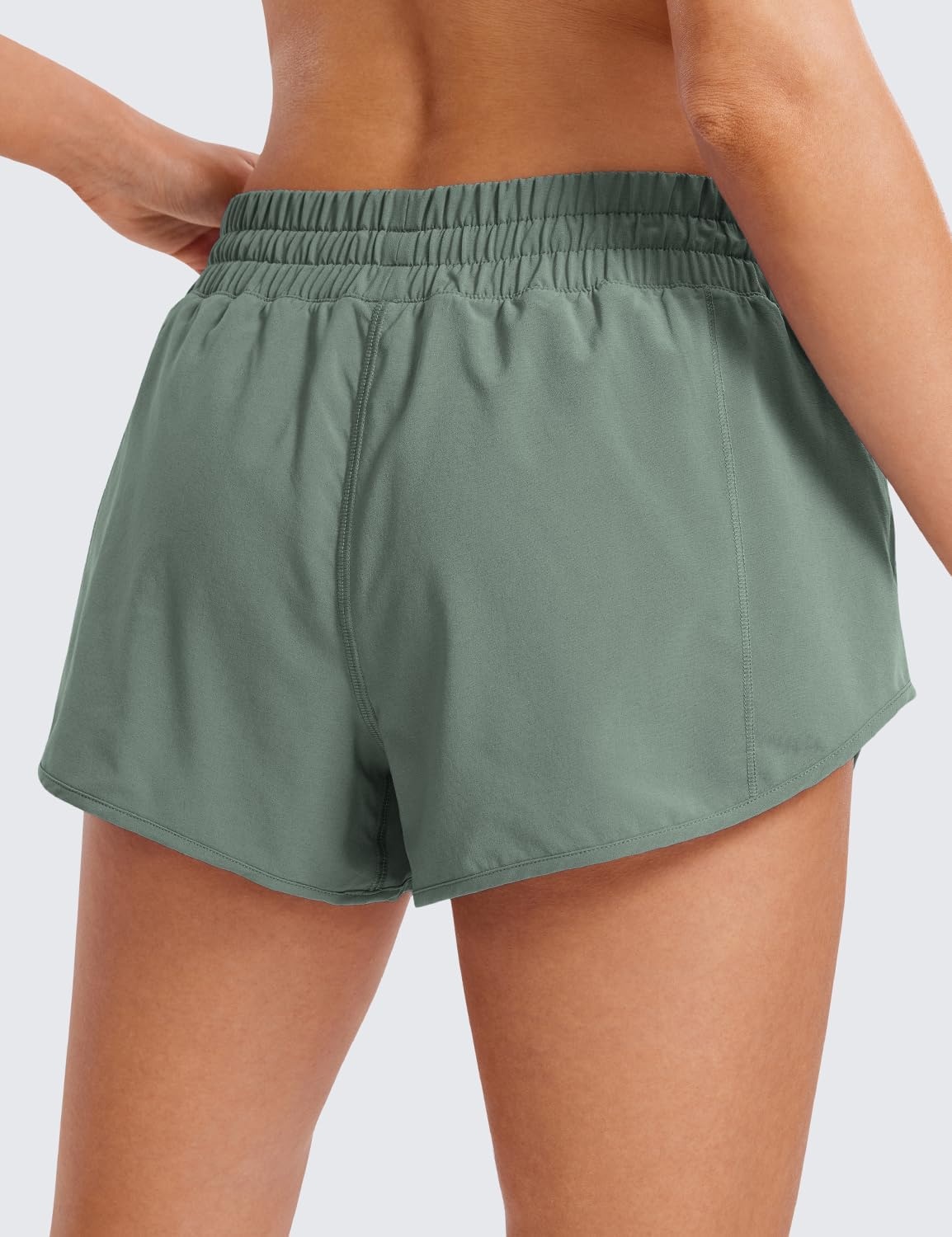 image:imageCRZ YOGA Low Waisted Running Shorts for Women 25 Mesh Liner Quick Dry for Workout Sport Athletic with Zipper PocketGrey Sage