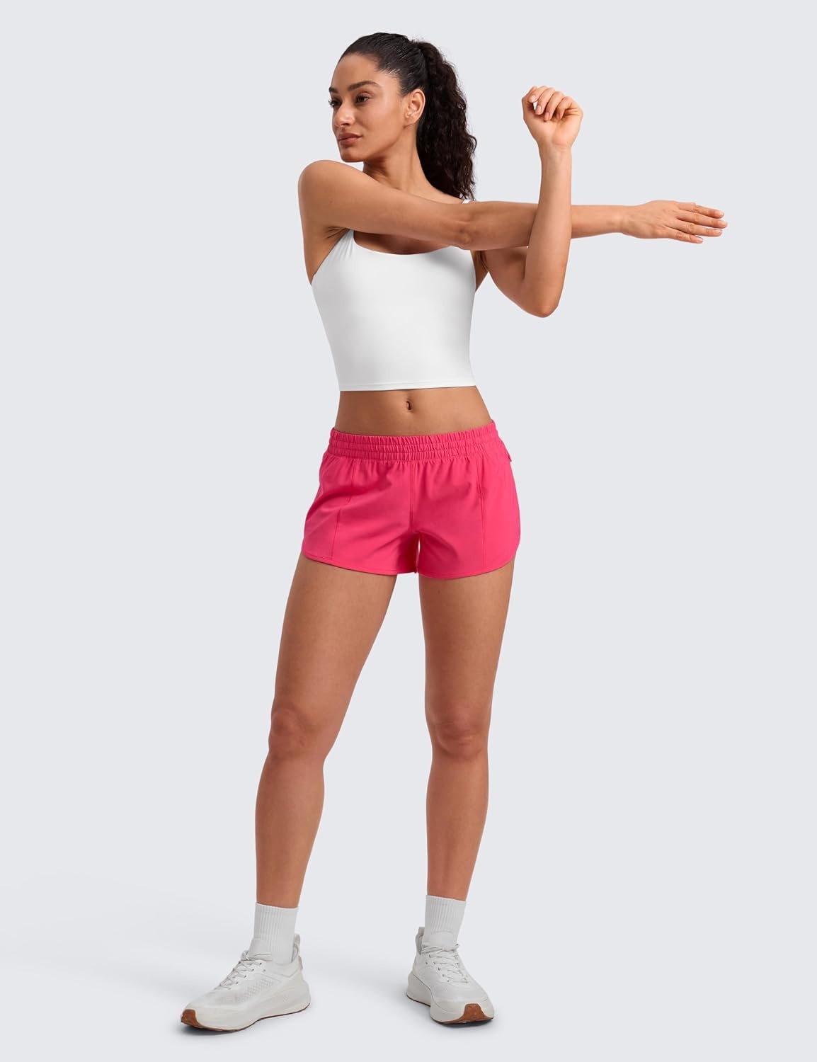 image:imageCRZ YOGA Low Waisted Running Shorts for Women 25 Mesh Liner Quick Dry for Workout Sport Athletic with Zipper PocketLip Gloss Pink