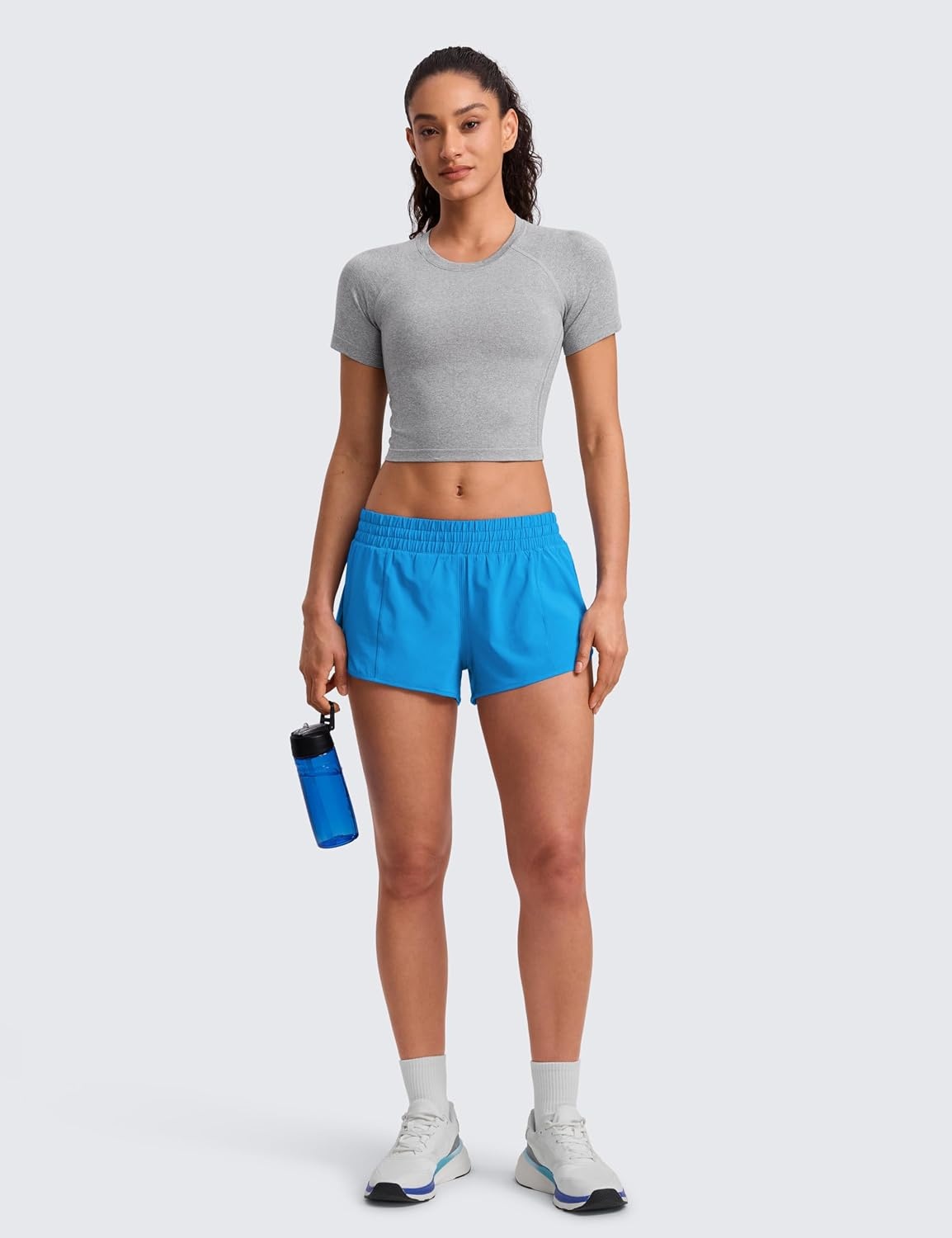 image:imageCRZ YOGA Low Waisted Running Shorts for Women 25 Mesh Liner Quick Dry for Workout Sport Athletic with Zipper PocketMadagascar Blue