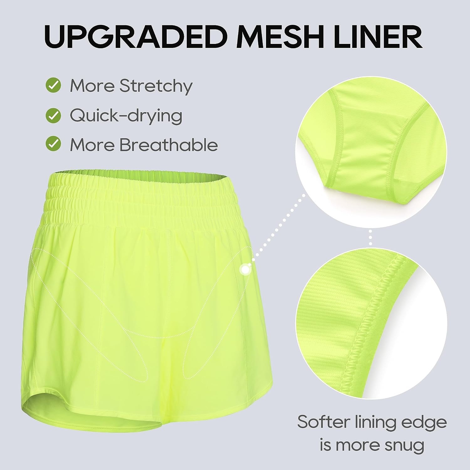 image:imageCRZ YOGA Low Waisted Running Shorts for Women 25 Mesh Liner Quick Dry for Workout Sport Athletic with Zipper PocketNeon Yellow