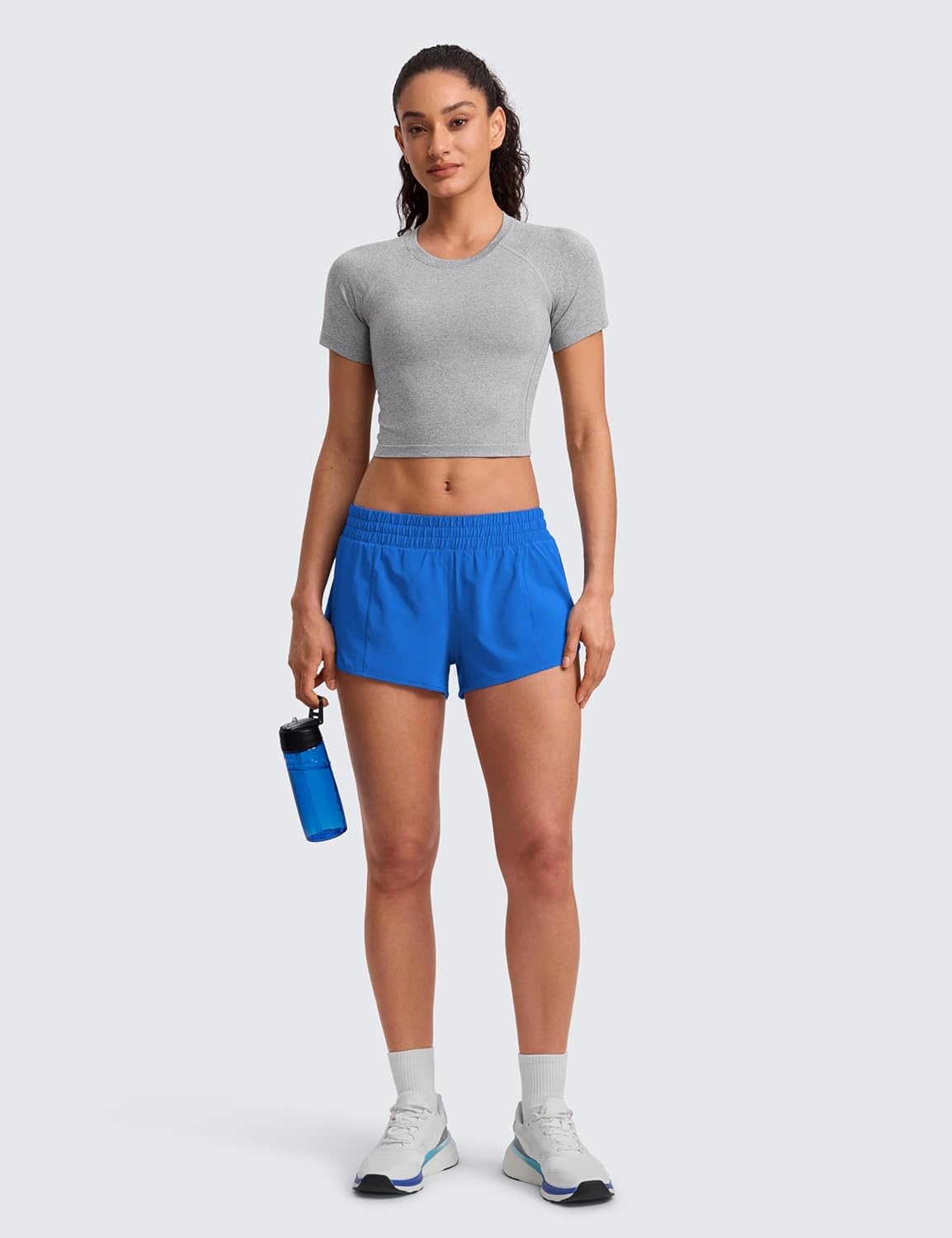image:imageCRZ YOGA Low Waisted Running Shorts for Women 25 Mesh Liner Quick Dry for Workout Sport Athletic with Zipper PocketSparkle Blue