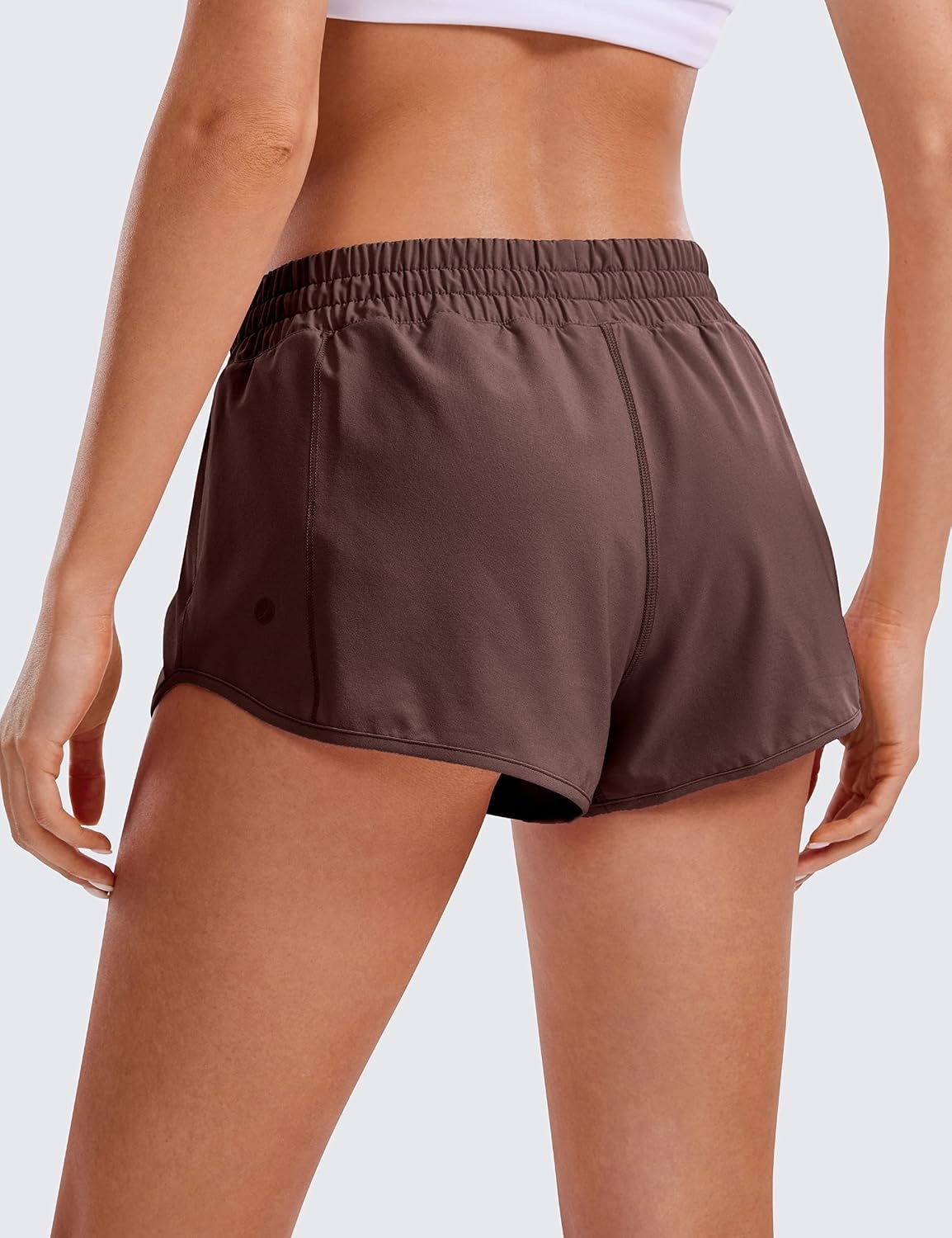 image:imageCRZ YOGA Low Waisted Running Shorts for Women 25 Mesh Liner Quick Dry for Workout Sport Athletic with Zipper PocketTaupe