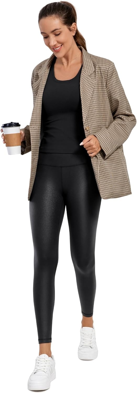 image:imageCRZ YOGA Matte Faux Leather Leggings 25 Butterluxe High Waisted Stretch Ankle Leather Pants for Women Pleather TightsFaux Leather Black