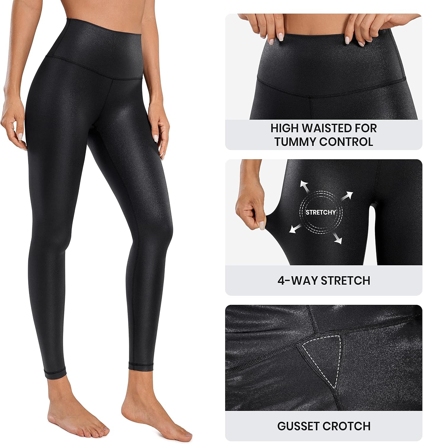 image:imageCRZ YOGA Matte Faux Leather Leggings 25 Butterluxe High Waisted Stretch Ankle Leather Pants for Women Pleather TightsFaux Leather Black