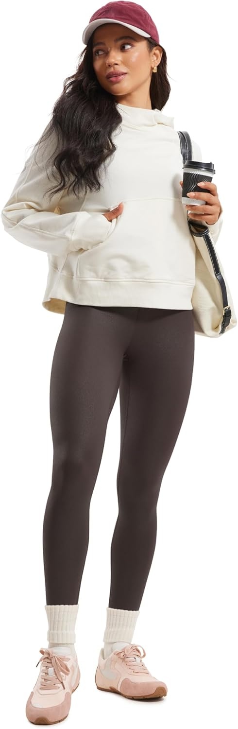 image:imageCRZ YOGA Matte Faux Leather Leggings 25 Butterluxe High Waisted Stretch Ankle Leather Pants for Women Pleather TightsFaux Leather Hot Fudge Brown Foil