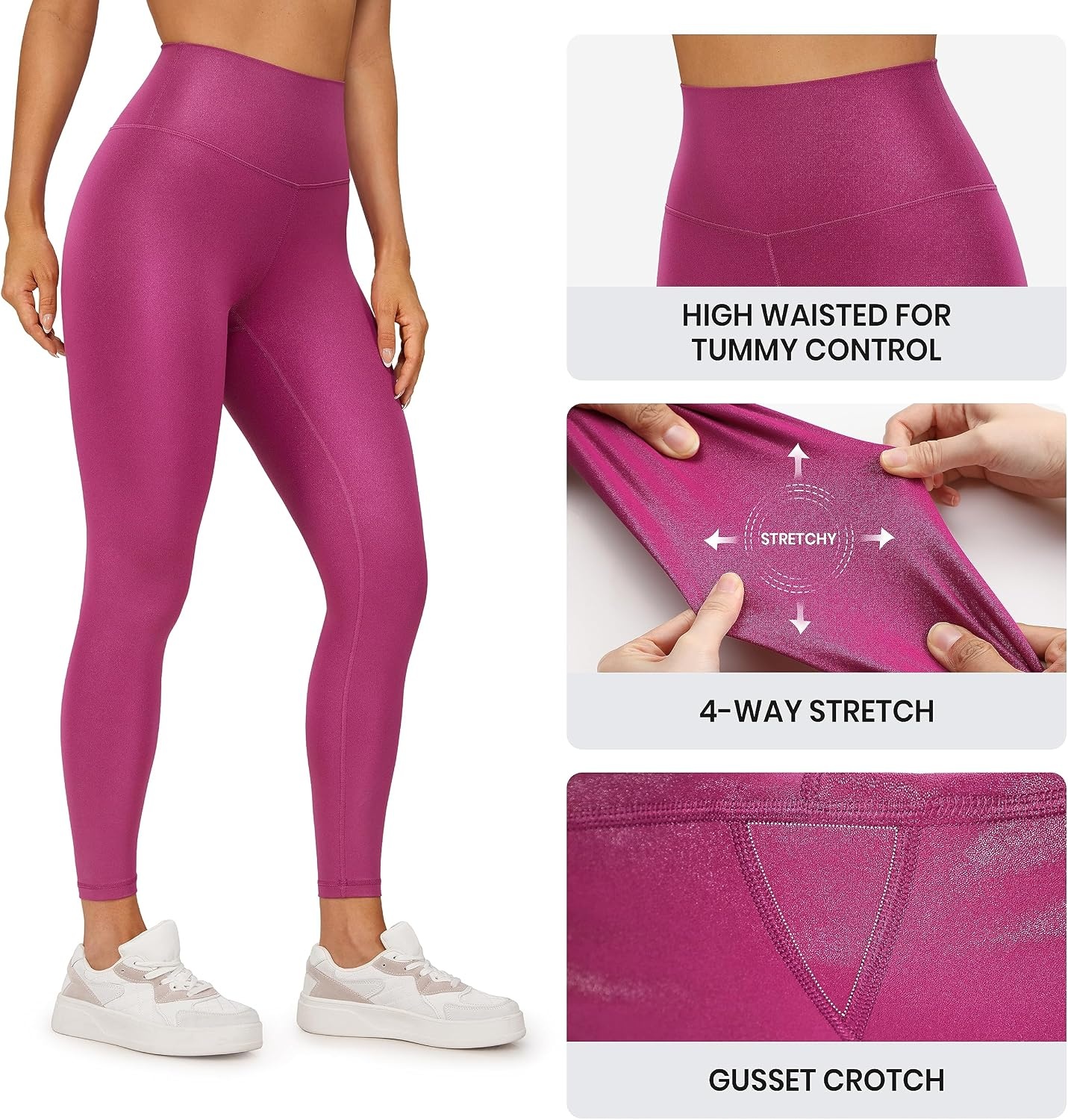 image:imageCRZ YOGA Matte Faux Leather Leggings 25 Butterluxe High Waisted Stretch Ankle Leather Pants for Women Pleather TightsFaux Leather Magenta Purple