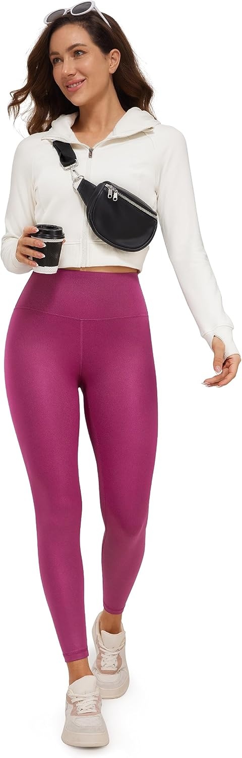 image:imageCRZ YOGA Matte Faux Leather Leggings 25 Butterluxe High Waisted Stretch Ankle Leather Pants for Women Pleather TightsFaux Leather Magenta Purple