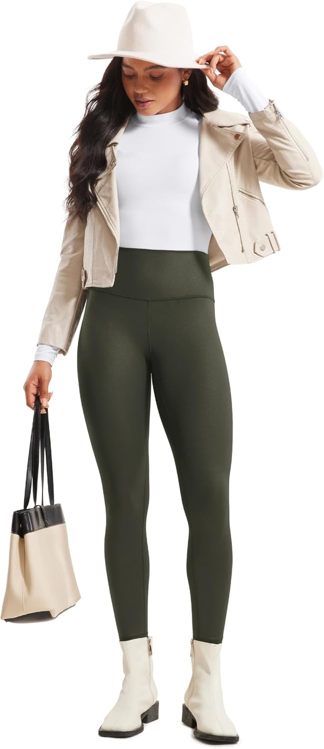 image:imageCRZ YOGA Matte Faux Leather Leggings 25 Butterluxe High Waisted Stretch Ankle Leather Pants for Women Pleather TightsFaux Leather Olive Green Foil