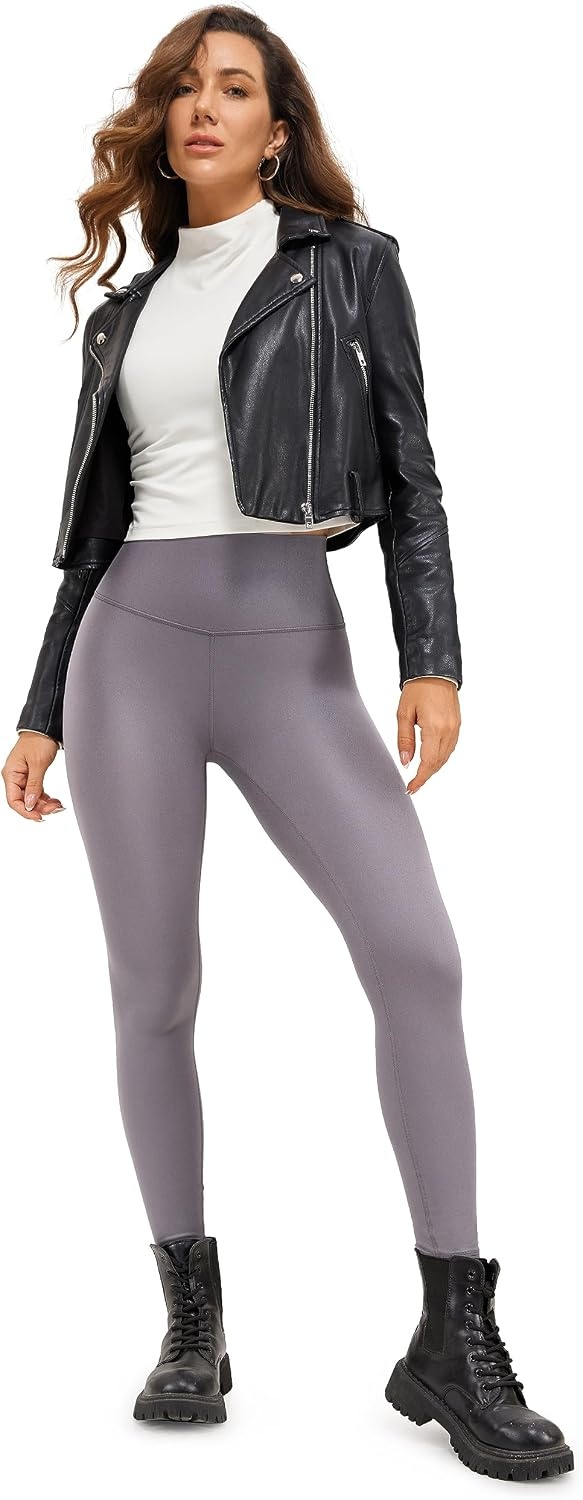 image:imageCRZ YOGA Matte Faux Leather Leggings 25 Butterluxe High Waisted Stretch Ankle Leather Pants for Women Pleather TightsFaux Leather Tornado Grey