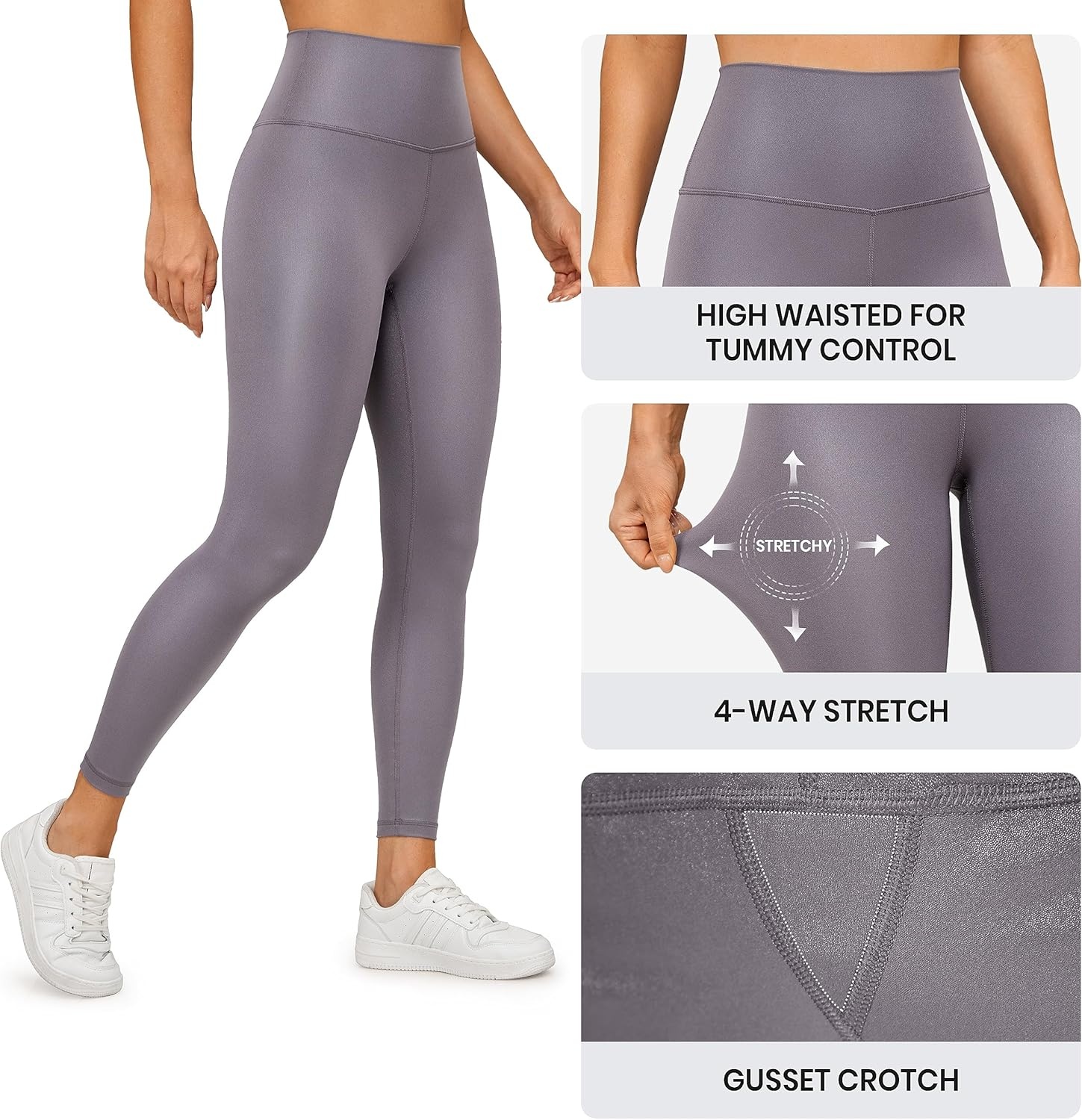 image:imageCRZ YOGA Matte Faux Leather Leggings 25 Butterluxe High Waisted Stretch Ankle Leather Pants for Women Pleather TightsFaux Leather Tornado Grey