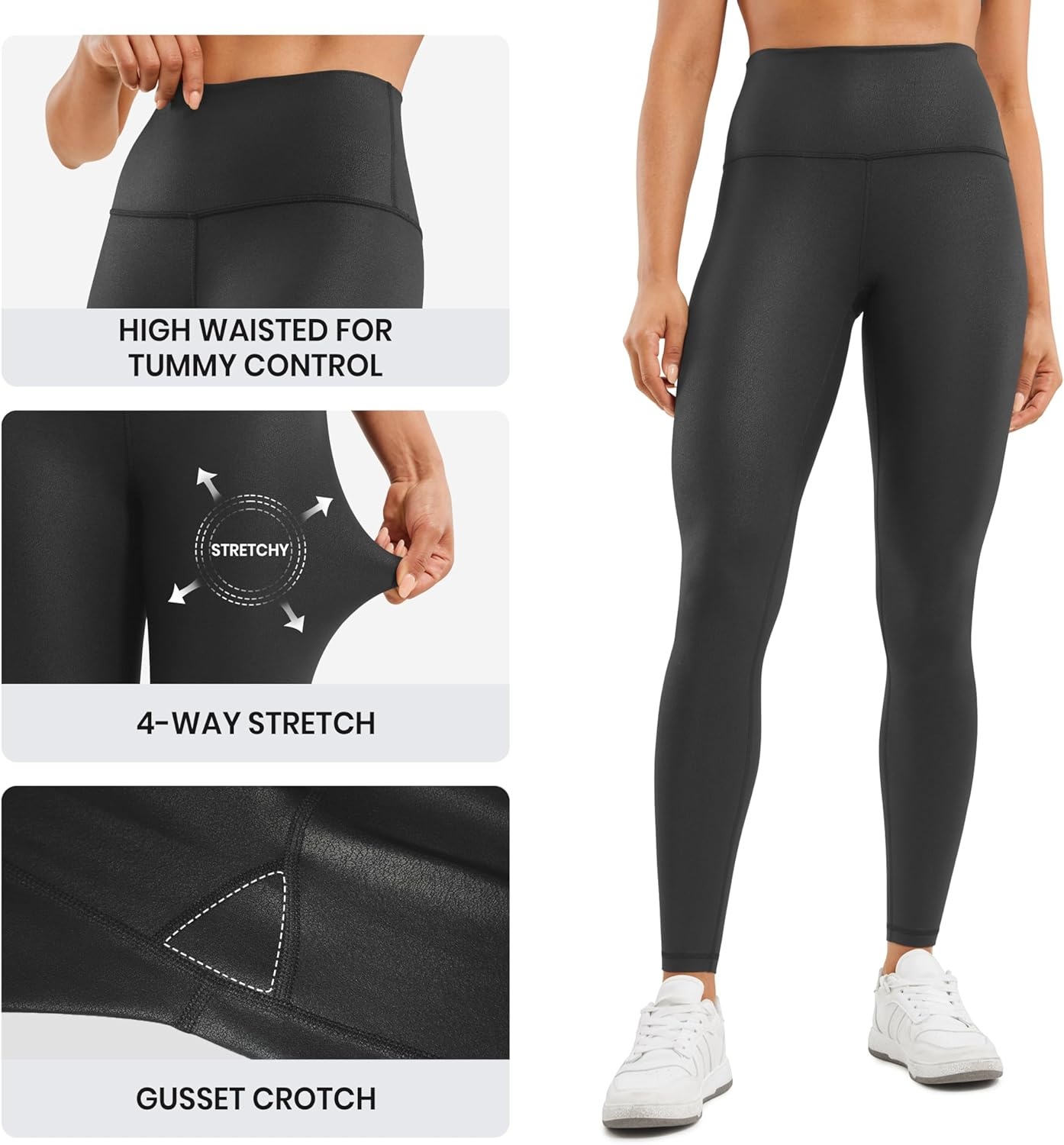 image:imageCRZ YOGA Matte Faux Leather Leggings 28 Butterluxe High Waisted Stretch Ankle Womens Leather Pants Pleather TightsBlack Foil Pattern