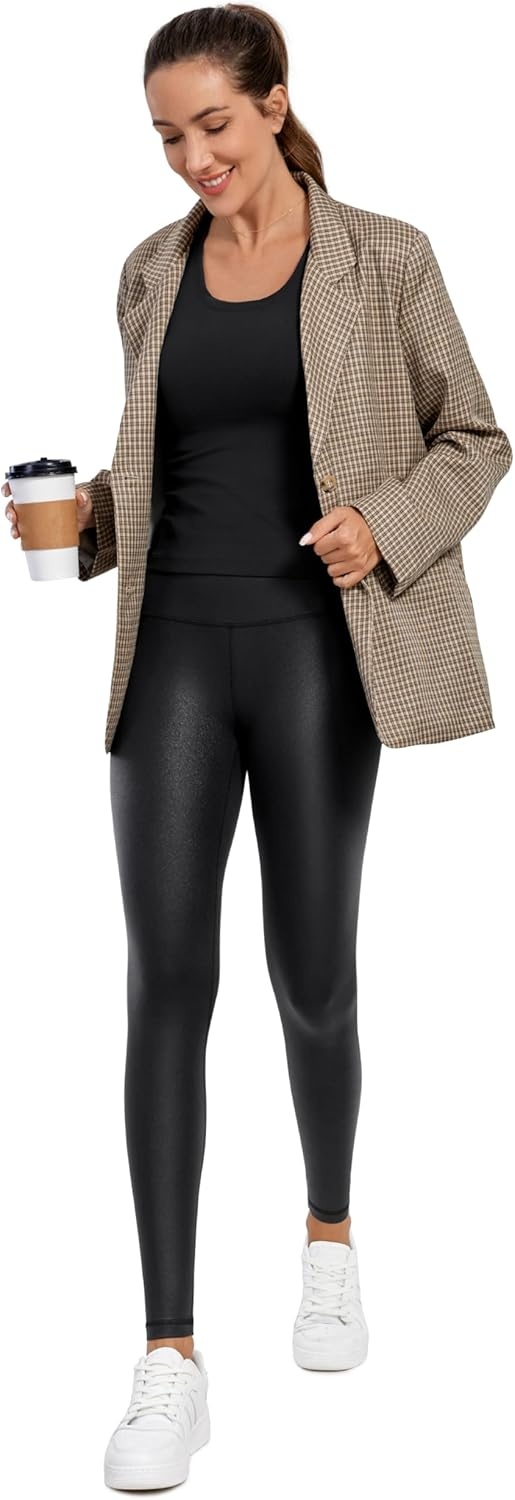 image:imageCRZ YOGA Matte Faux Leather Leggings 28 Butterluxe High Waisted Stretch Ankle Womens Leather Pants Pleather TightsFaux Leather Black
