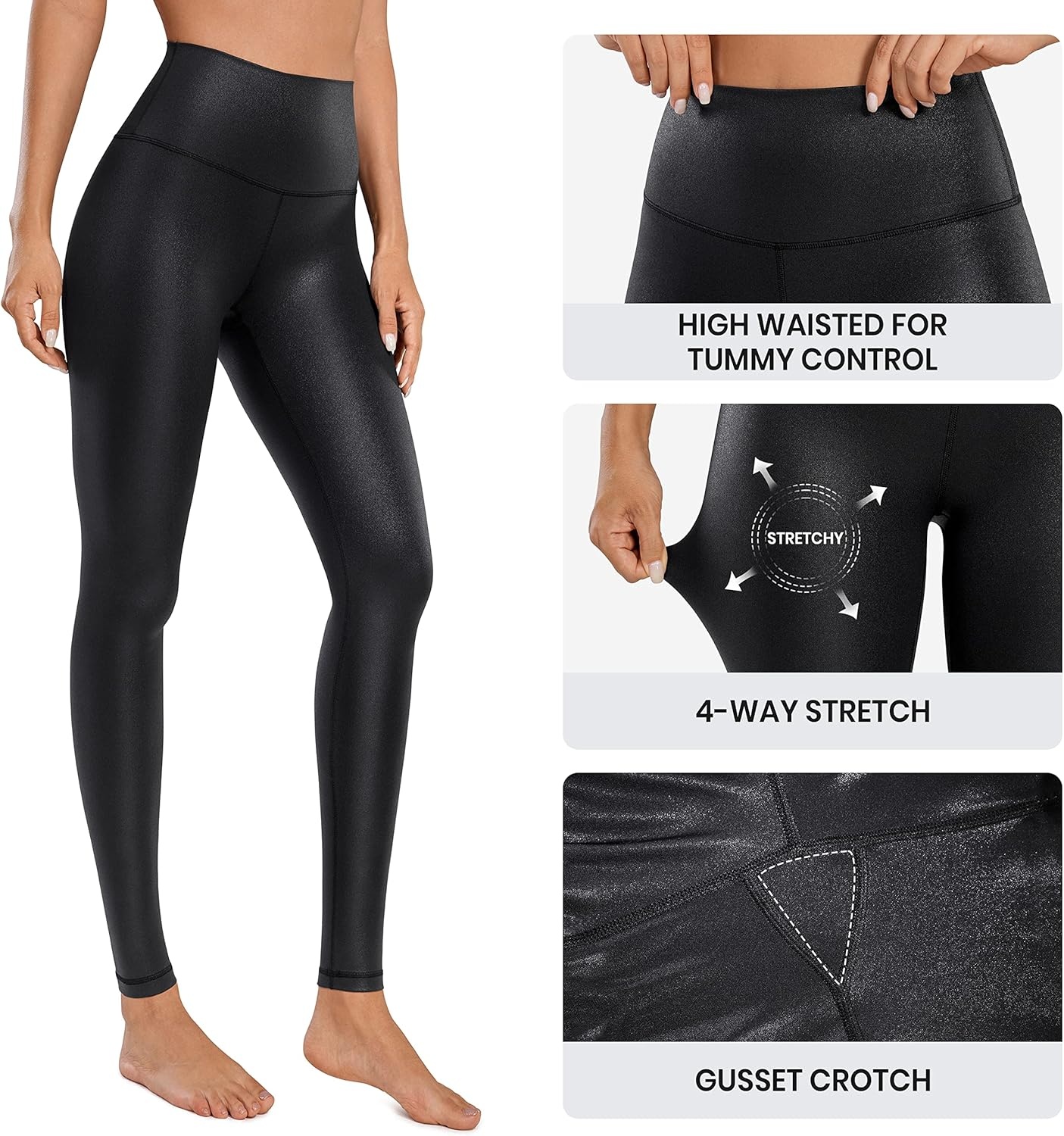 image:imageCRZ YOGA Matte Faux Leather Leggings 28 Butterluxe High Waisted Stretch Ankle Womens Leather Pants Pleather TightsFaux Leather Black
