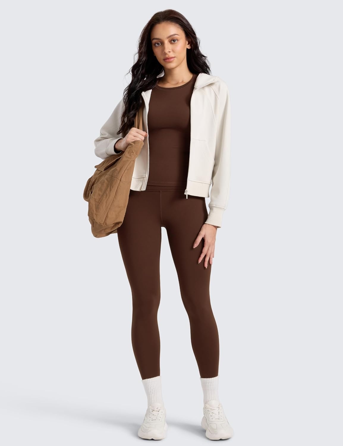 image:imageCRZ YOGA Matte Thermal Fleece Lined Leggings 25 Casual Lounge Workout Womens Yoga High Waisted Pants Winter WarmLava Brown