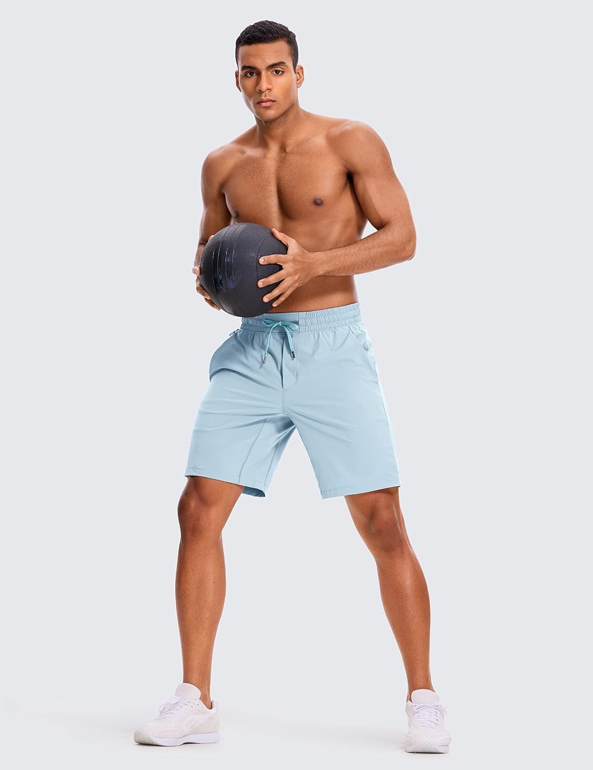 image:imageCRZ YOGA Mens 2 in 1 Running Shorts 9 Lined Quick Dry for Workout Gym Sports Basketball Athletic with PocketsLight Grayish Blue