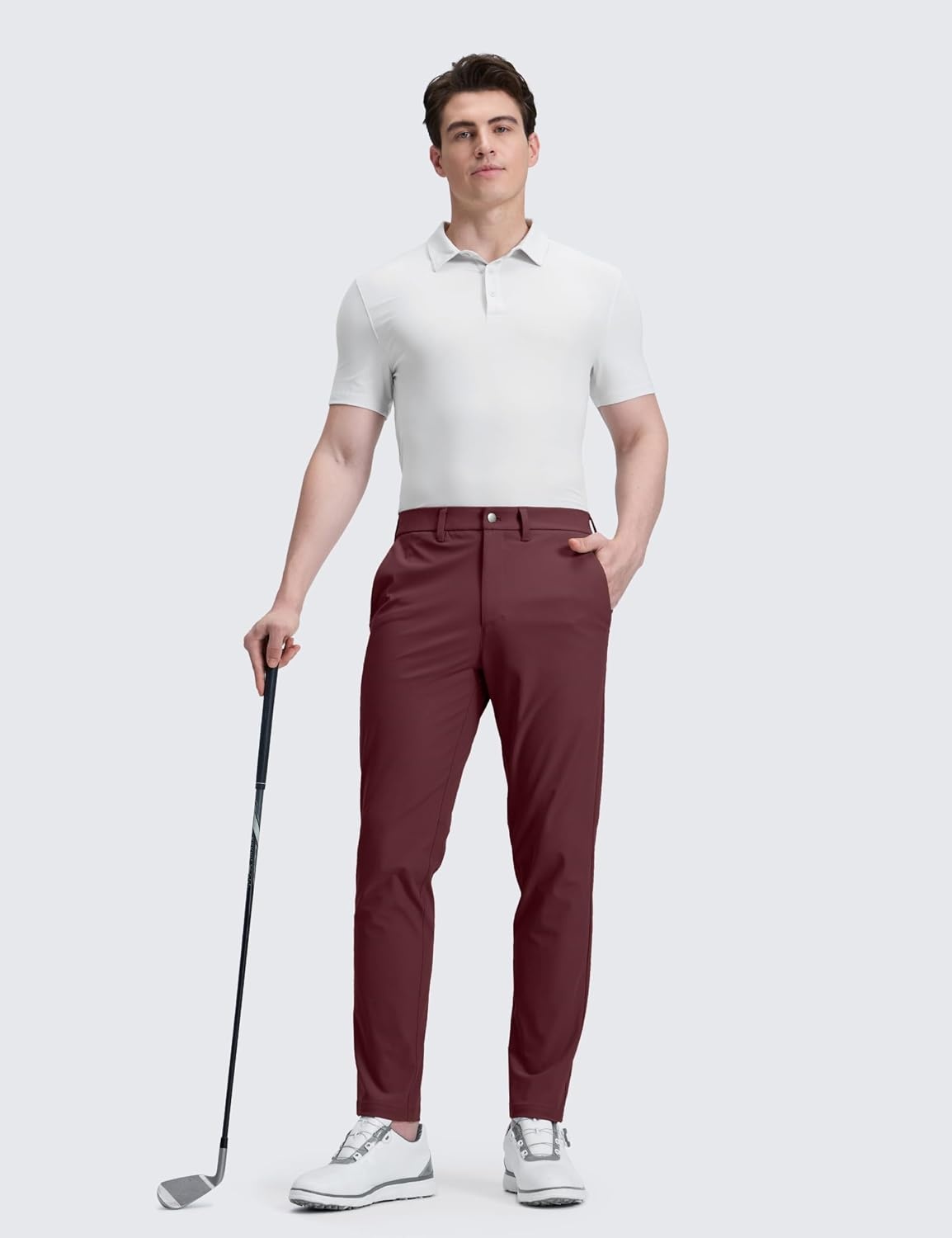 image:imageCRZ YOGA Mens All Day Comfy Golf Pants 2830323436 Quick Dry Lightweight Work Casual Trousers with PocketsDark Red