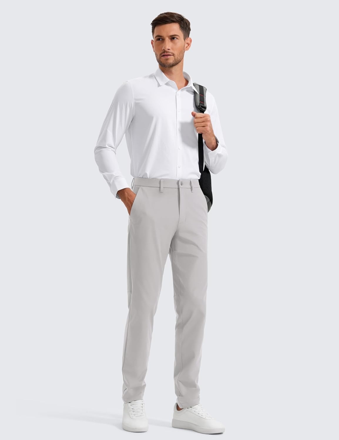image:imageCRZ YOGA Mens All Day Comfy Golf Pants 2830323436 Quick Dry Lightweight Work Casual Trousers with PocketsGull Gray