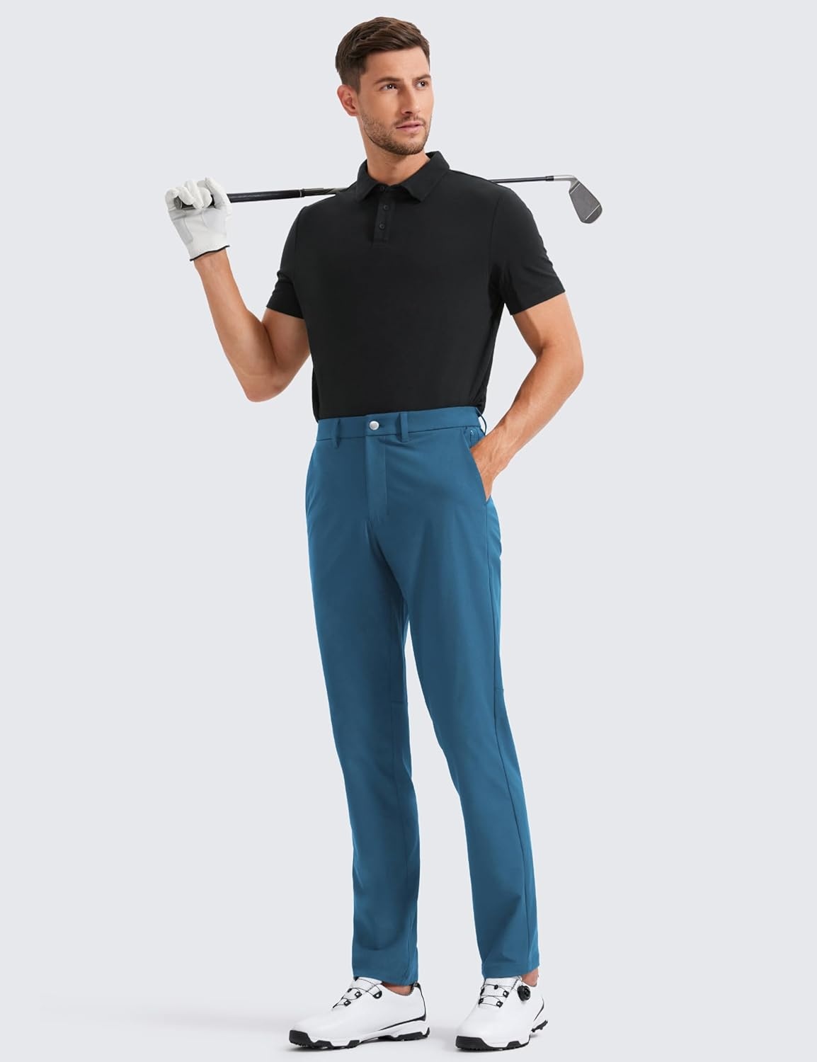 image:imageCRZ YOGA Mens All Day Comfy Golf Pants 2830323436 Quick Dry Lightweight Work Casual Trousers with PocketsIron Blue