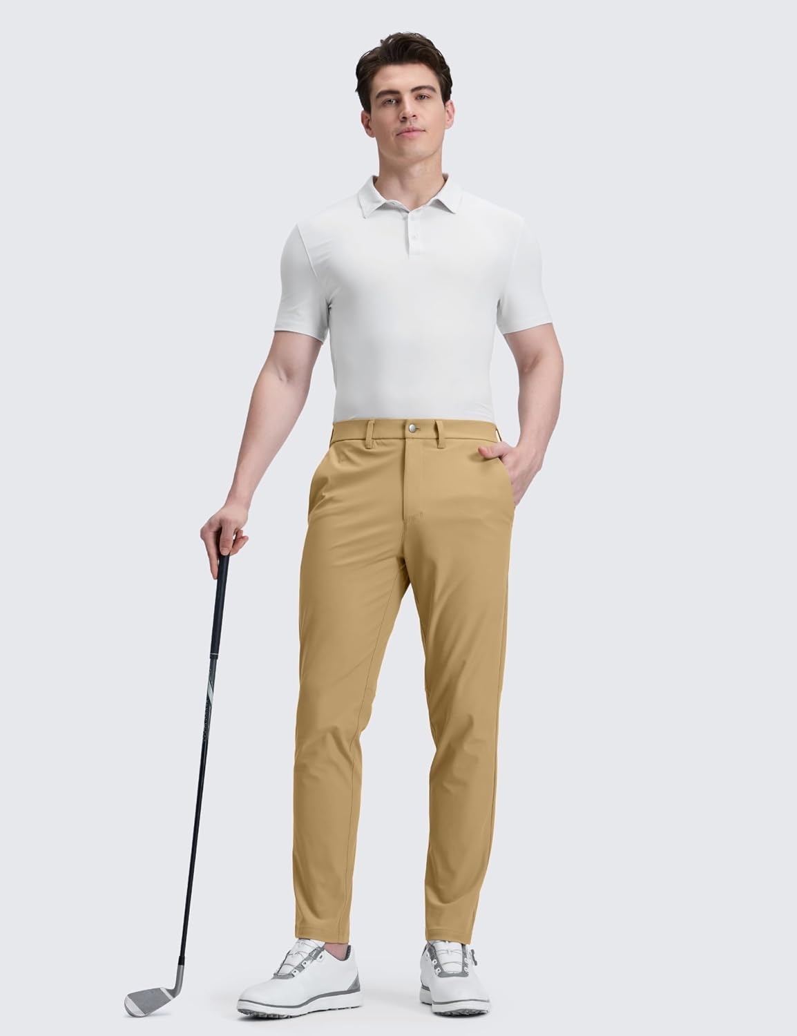 image:imageCRZ YOGA Mens All Day Comfy Golf Pants 2830323436 Quick Dry Lightweight Work Casual Trousers with PocketsKhaki Sand