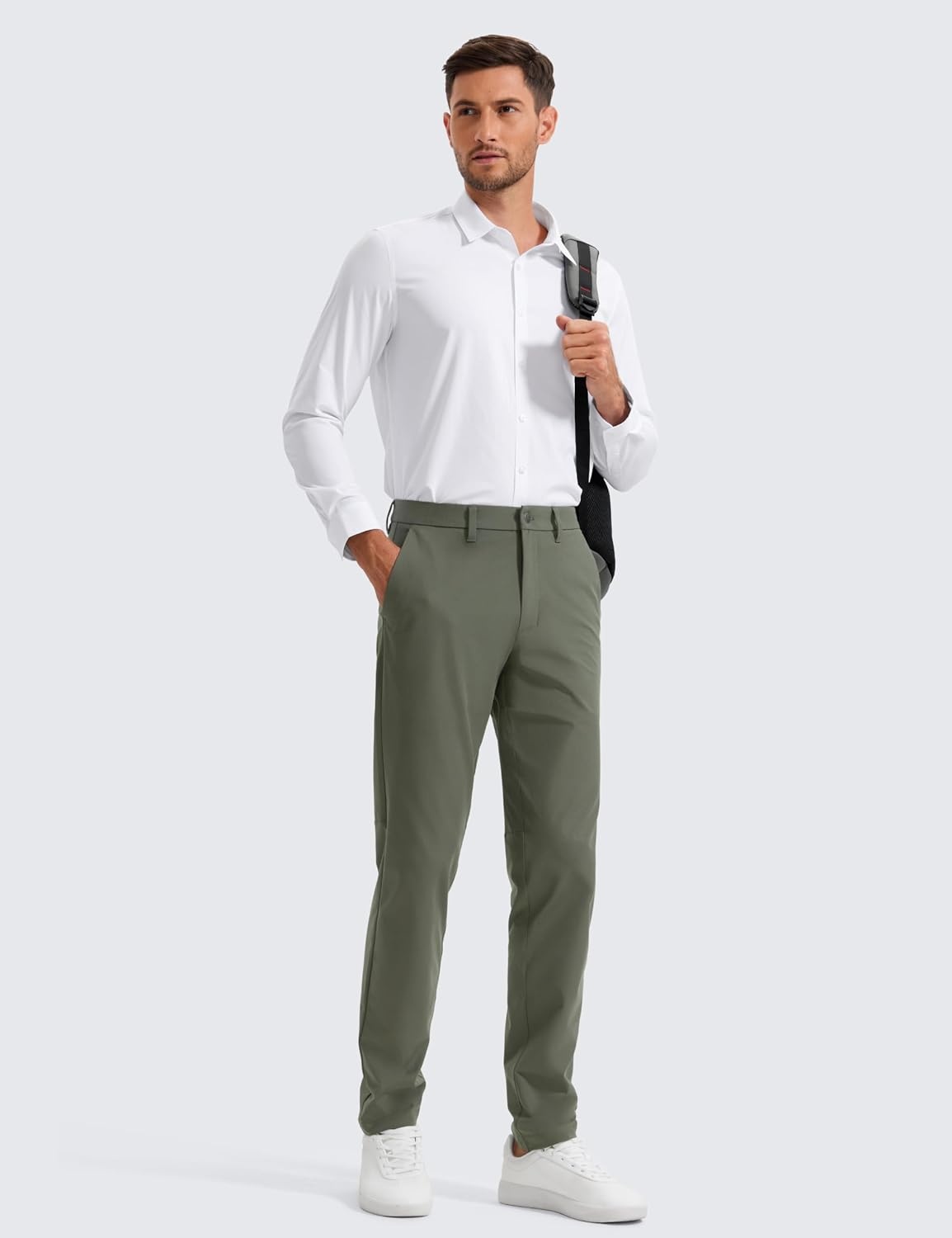 image:imageCRZ YOGA Mens All Day Comfy Golf Pants 2830323436 Quick Dry Lightweight Work Casual Trousers with PocketsLight Army Green
