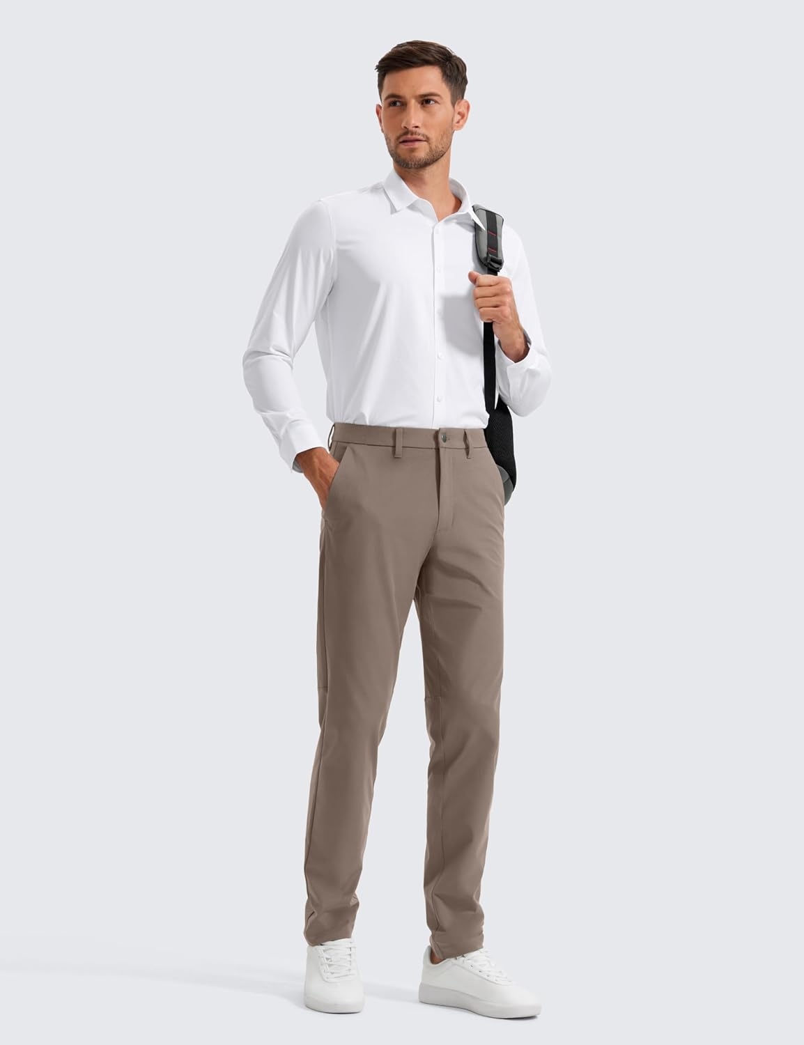 image:imageCRZ YOGA Mens All Day Comfy Golf Pants 2830323436 Quick Dry Lightweight Work Casual Trousers with PocketsNomad Grey