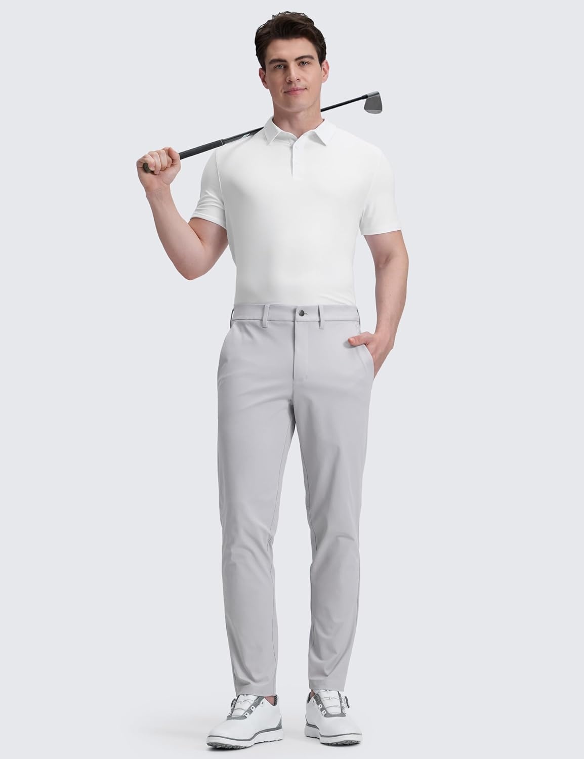 image:imageCRZ YOGA Mens All Day Comfy Golf Pants 2830323436 Quick Dry Lightweight Work Casual Trousers with PocketsPlatinum Grey