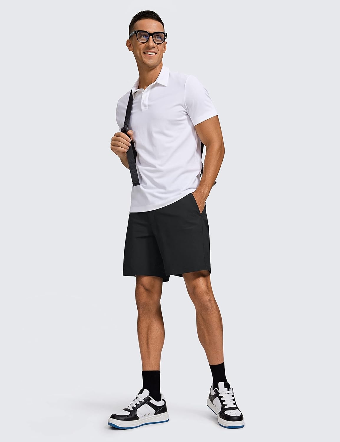 image:imageCRZ YOGA Mens All Day Comfy Golf Shorts 79 Stretch Lightweight Flat Front for Casual Work with PocketsBlack