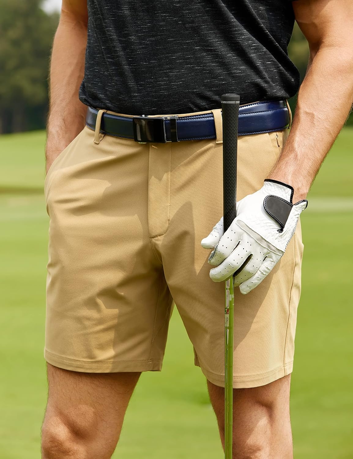 image:imageCRZ YOGA Mens All Day Comfy Golf Shorts 79 Stretch Lightweight Flat Front for Casual Work with PocketsKhaki Sand