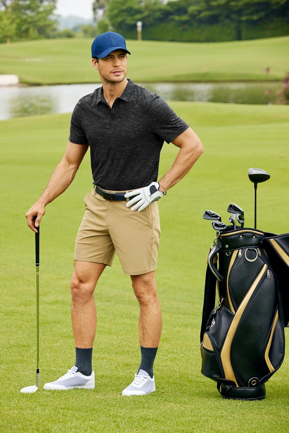 image:imageCRZ YOGA Mens All Day Comfy Golf Shorts 79 Stretch Lightweight Flat Front for Casual Work with PocketsKhaki Sand