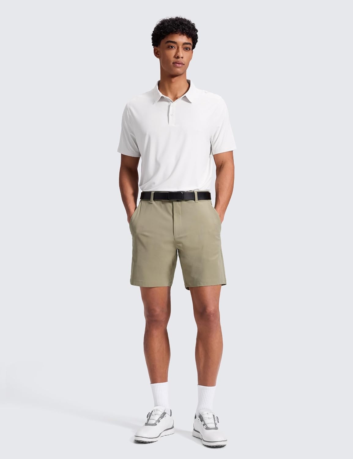 image:imageCRZ YOGA Mens All Day Comfy Golf Shorts 79 Stretch Lightweight Flat Front for Casual Work with PocketsKhali Barley
