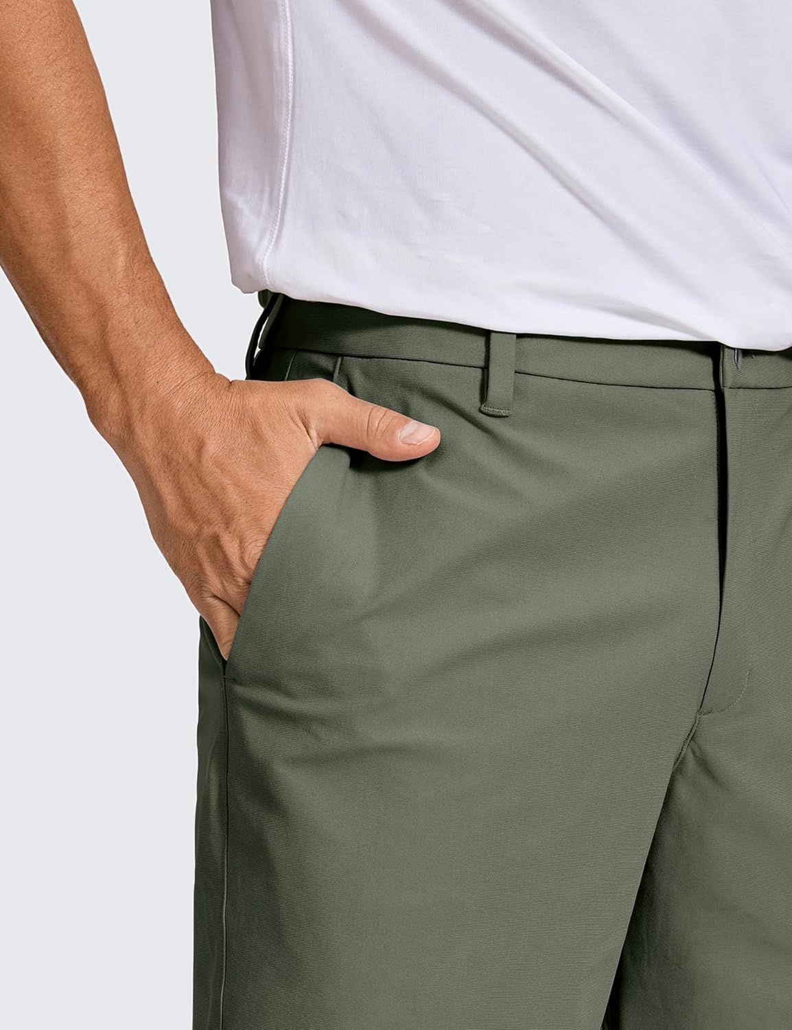 image:imageCRZ YOGA Mens All Day Comfy Golf Shorts 79 Stretch Lightweight Flat Front for Casual Work with PocketsLight Army Green
