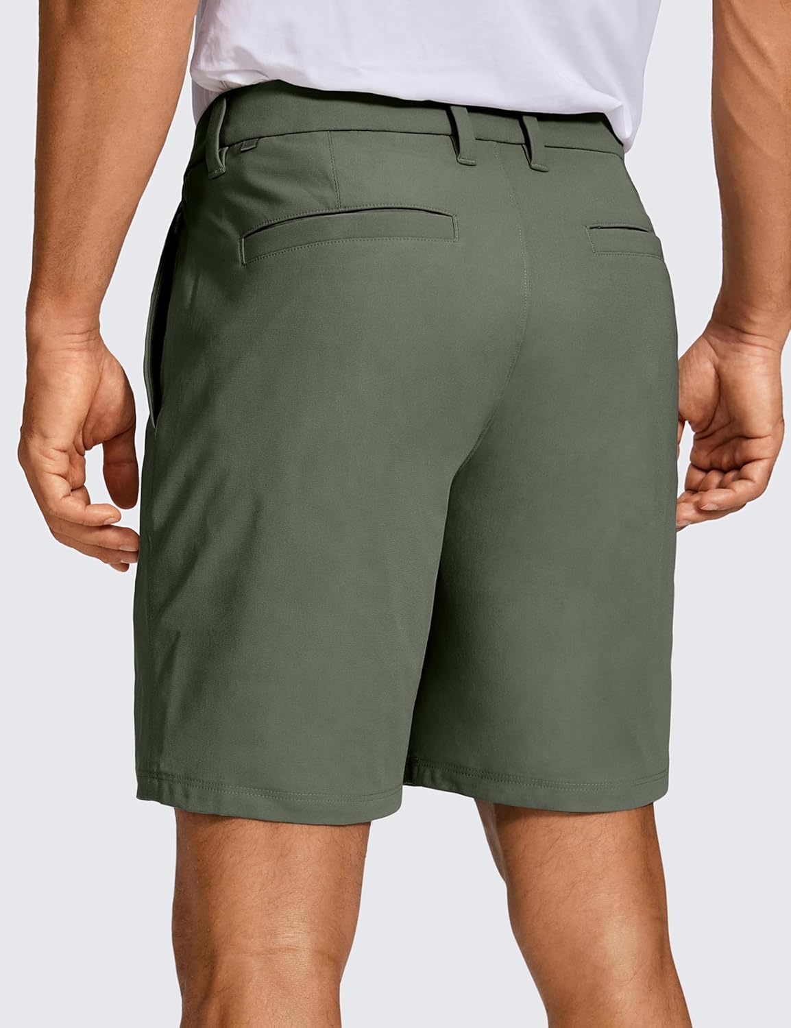 image:imageCRZ YOGA Mens All Day Comfy Golf Shorts 79 Stretch Lightweight Flat Front for Casual Work with PocketsLight Army Green