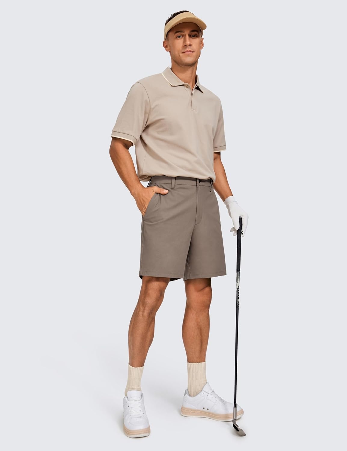 image:imageCRZ YOGA Mens All Day Comfy Golf Shorts 79 Stretch Lightweight Flat Front for Casual Work with PocketsNomad Grey