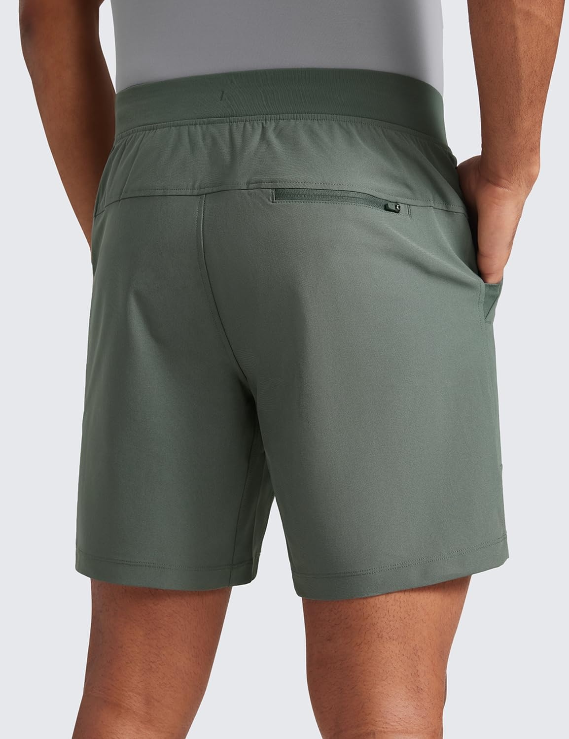 image:imageCRZ YOGA Mens All Day Comfy PullOn Shorts 7 Golf Casual Elastic Waist Quick Dry for Athletic Daily with PocketsGrey Sage