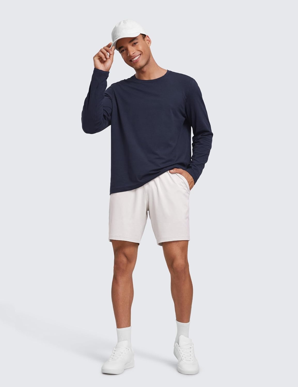 image:imageCRZ YOGA Mens Cloud Jersey Sweat Shorts 7 Lightweight Soft Breathable for Casual Workout Lounge with PocketsMilky White Bone