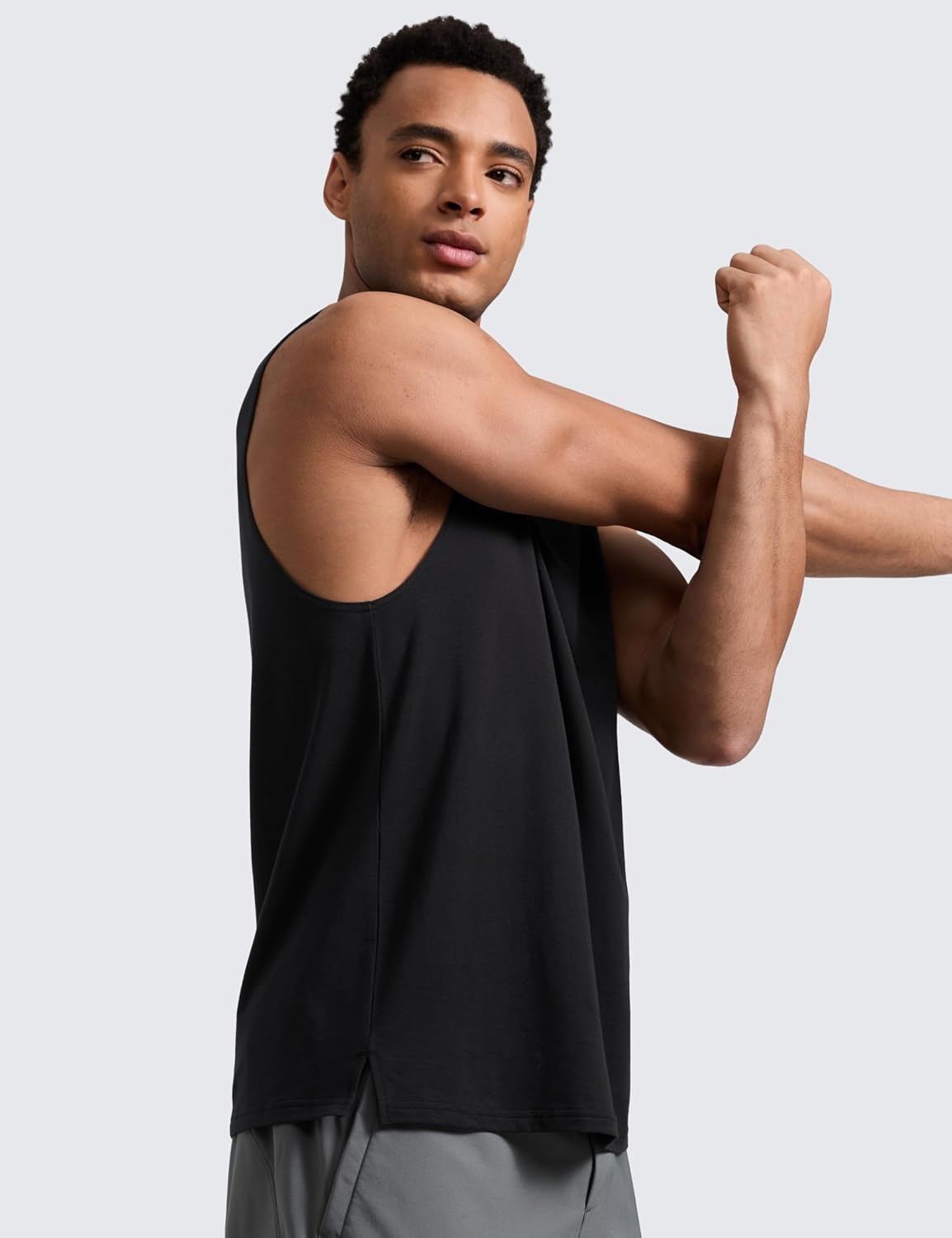 image:imageCRZ YOGA Mens CottonBlend Athletic Tank Tops for Men Moisture Wicking Soft Workout Casual Sleeveless Muscle ShirtsBlack
