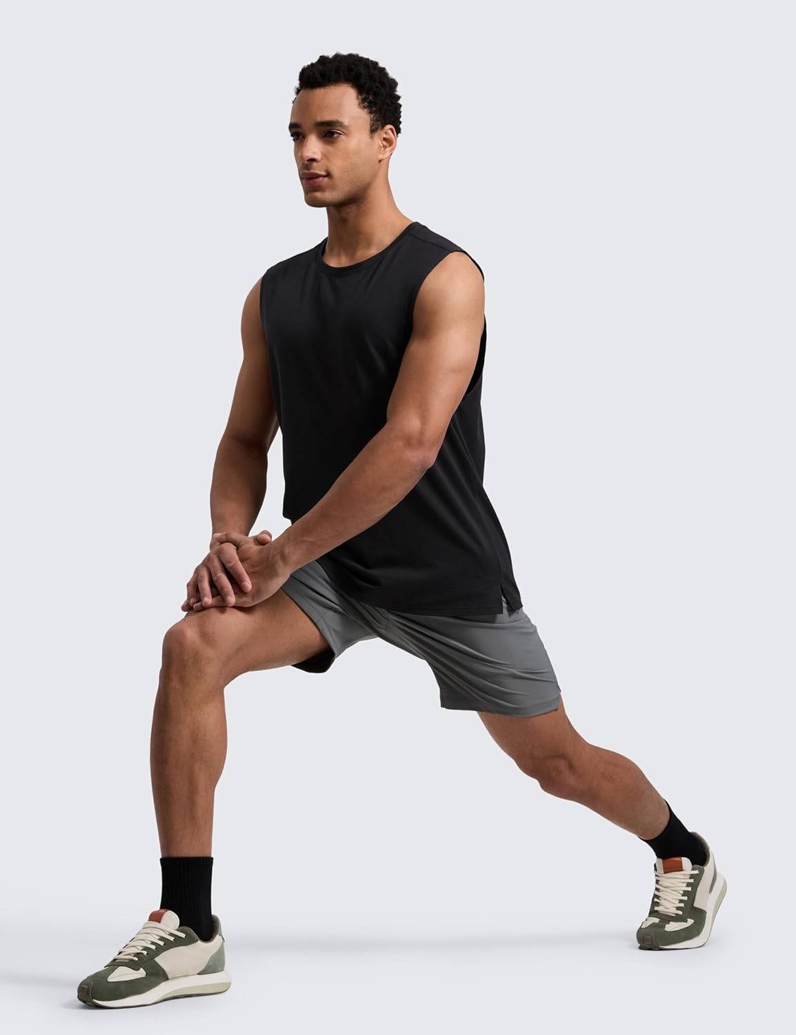 image:imageCRZ YOGA Mens CottonBlend Athletic Tank Tops for Men Moisture Wicking Soft Workout Casual Sleeveless Muscle ShirtsBlack