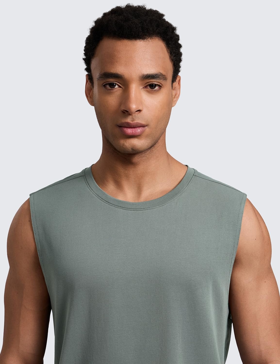 image:imageCRZ YOGA Mens CottonBlend Athletic Tank Tops for Men Moisture Wicking Soft Workout Casual Sleeveless Muscle ShirtsGrey Sage