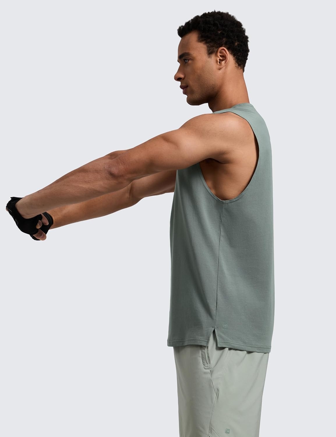 image:imageCRZ YOGA Mens CottonBlend Athletic Tank Tops for Men Moisture Wicking Soft Workout Casual Sleeveless Muscle ShirtsGrey Sage